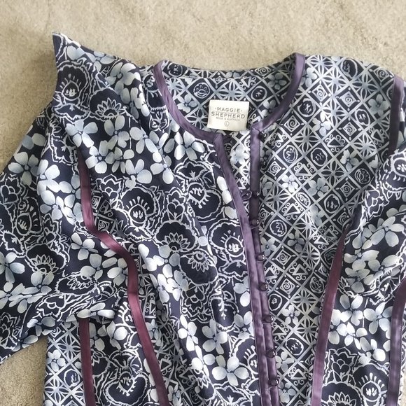 Large vintage Maggie Shepherd light and dark blue mixed print tunic/pant combo - Picture 3 of 4